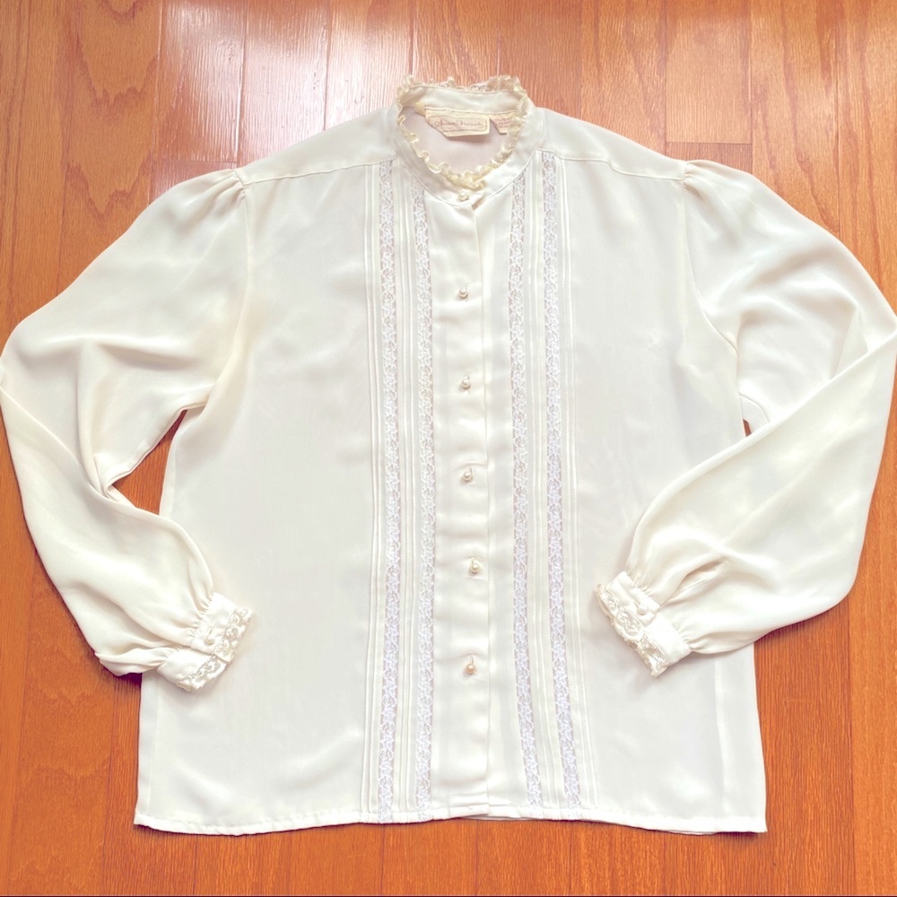 Vintage tucked lace insert blouse